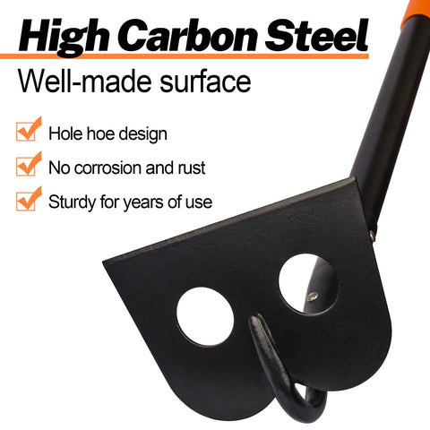 AgroPro garden hoe integrated fiberglass handle provides strong, assembly-free durability.