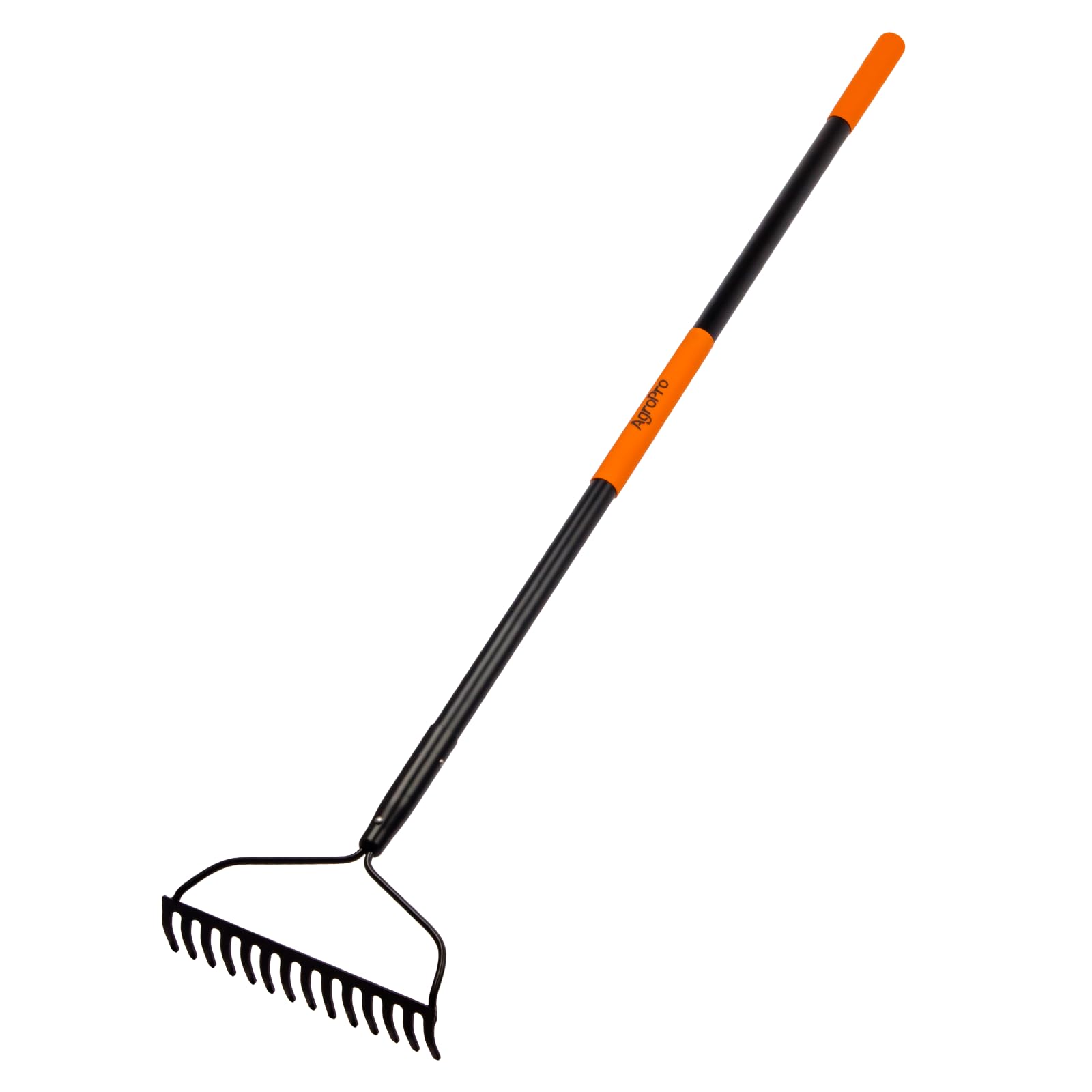 AgroPro garden rake with 14 tines for efficient soil loosening and debris cleanup.