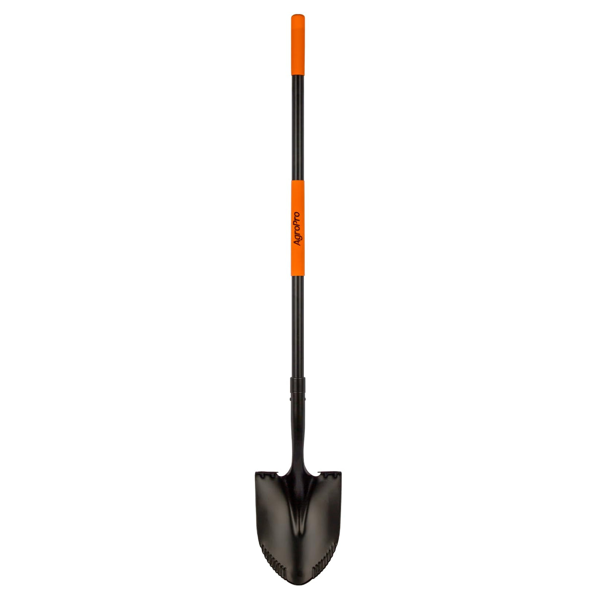 AgroPro Heavy Duty Shovel with serrated blade aids soil entry and root cutting.