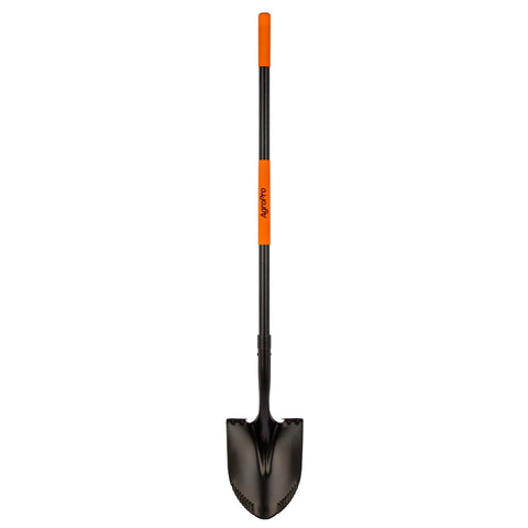 AgroPro Heavy Duty Shovel with serrated blade aids soil entry and root cutting.