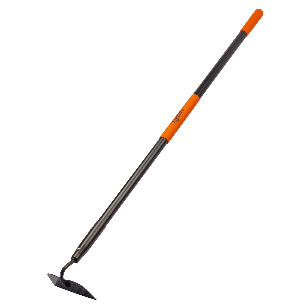 AgroPro hoe blade close-up highlighting a sharp, rust-resistant edge for efficient weeding.
