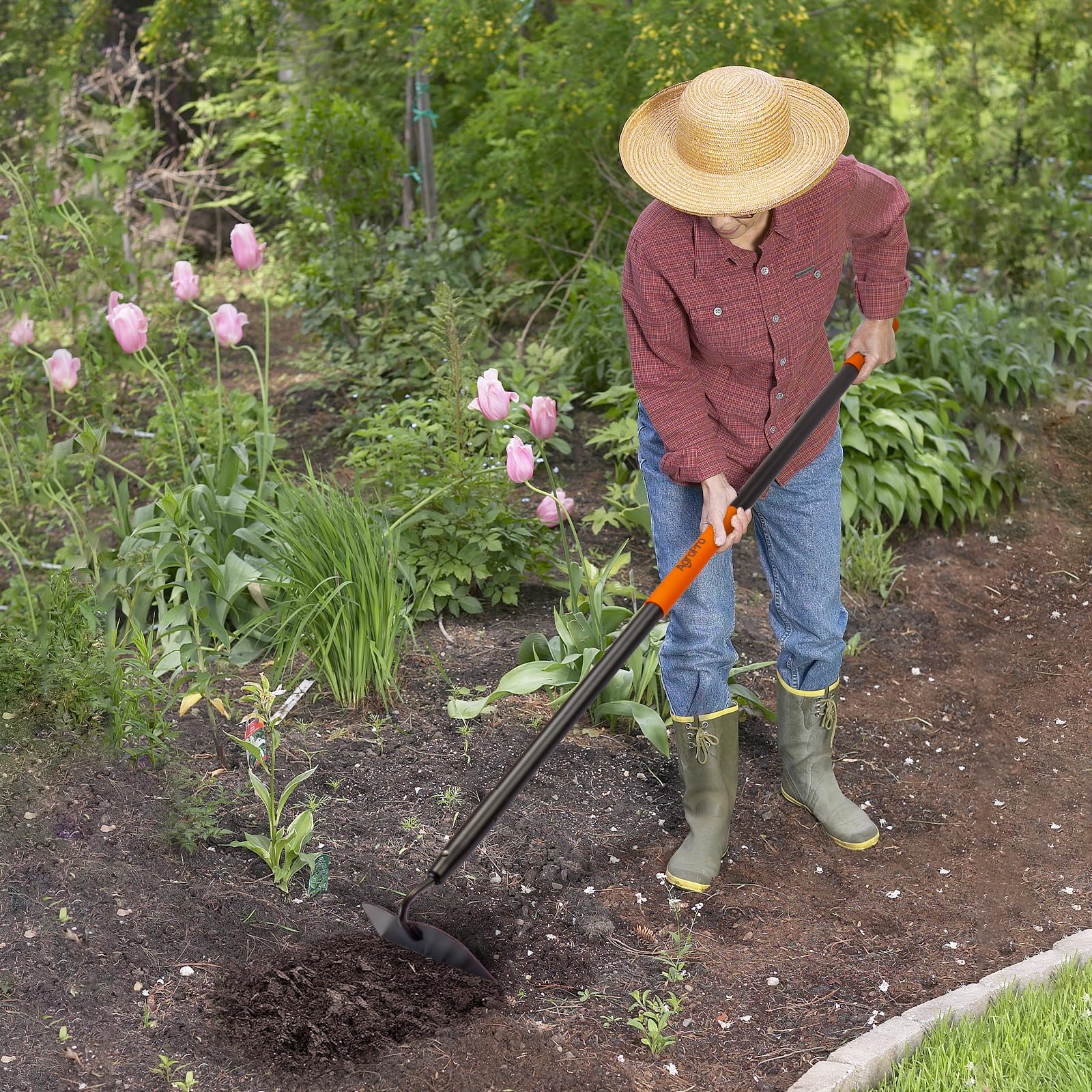 AgroPro hoe sturdy construction signals durable tool for years of garden work.