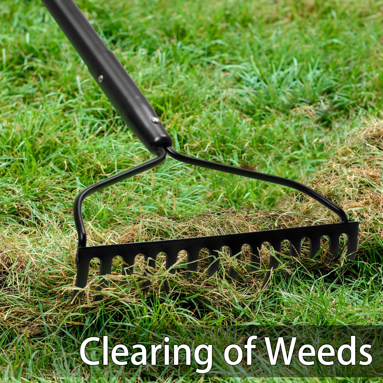 AgroPro garden rake with two rivets boosts stability during vigorous raking.