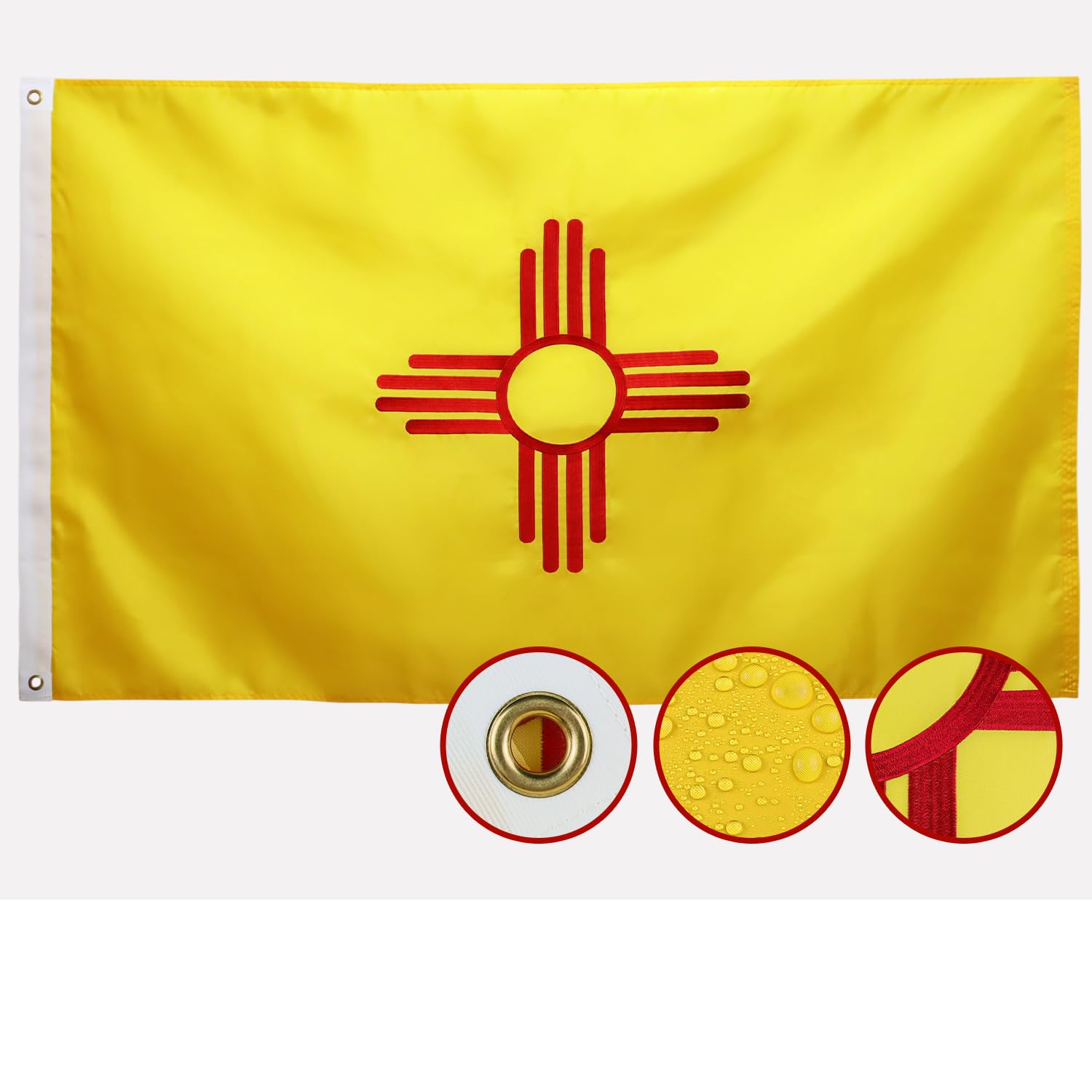 AGUIFLGS double-sided New Mexico flag front view showing vivid color and heavy-duty construction