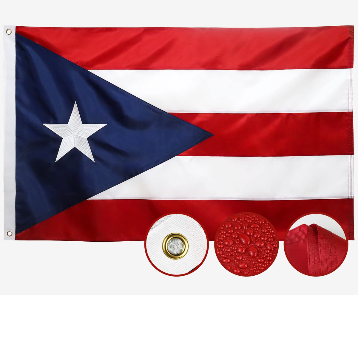 AGUIFLGS Puerto Rico flag 3x5 outdoor embroidery for durable display