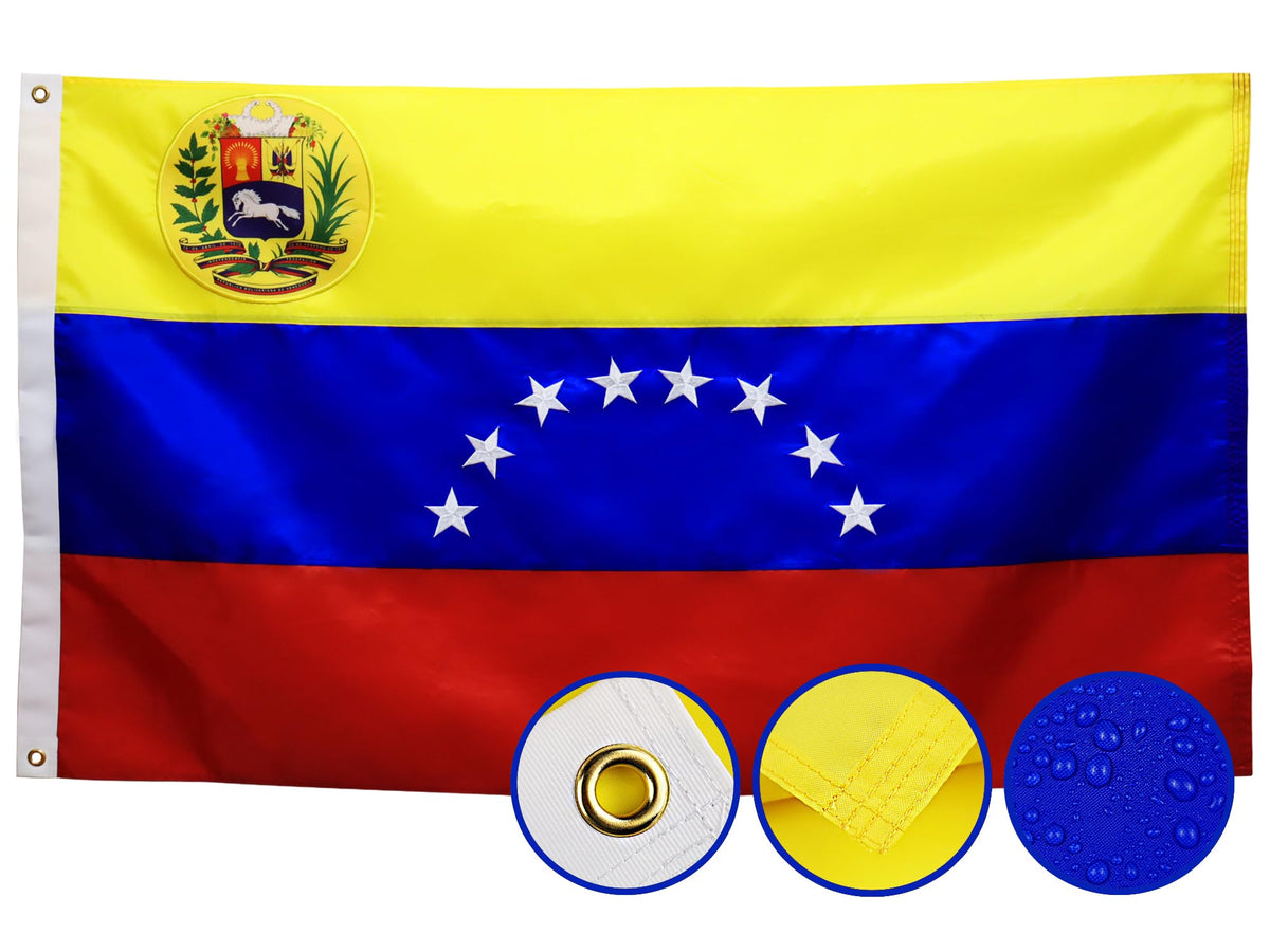 AGUIFLGS Venezuela flag embroidery detail for outdoor display and durability.