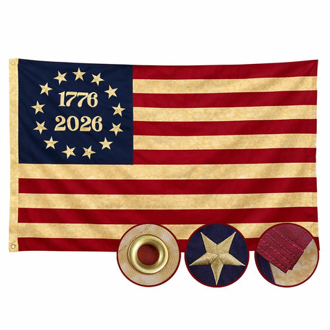 AGUIFLGS 250th Anniversary flag with embroidered stars for durable outdoor display.