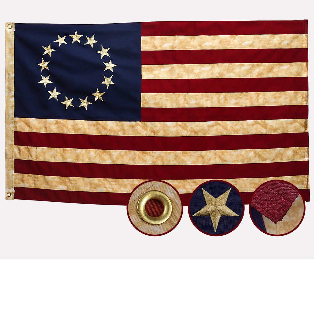 AGUIFLGS Betsy Ross tea-stained flag for porch display with vintage charm and outdoor appeal