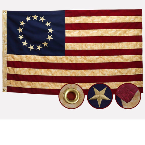 AGUIFLGS Betsy Ross tea-stained flag for porch display with vintage charm and outdoor appeal