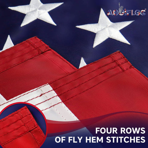 AGUIFLGS brass grommets provide secure mounting on porch or flagpole.