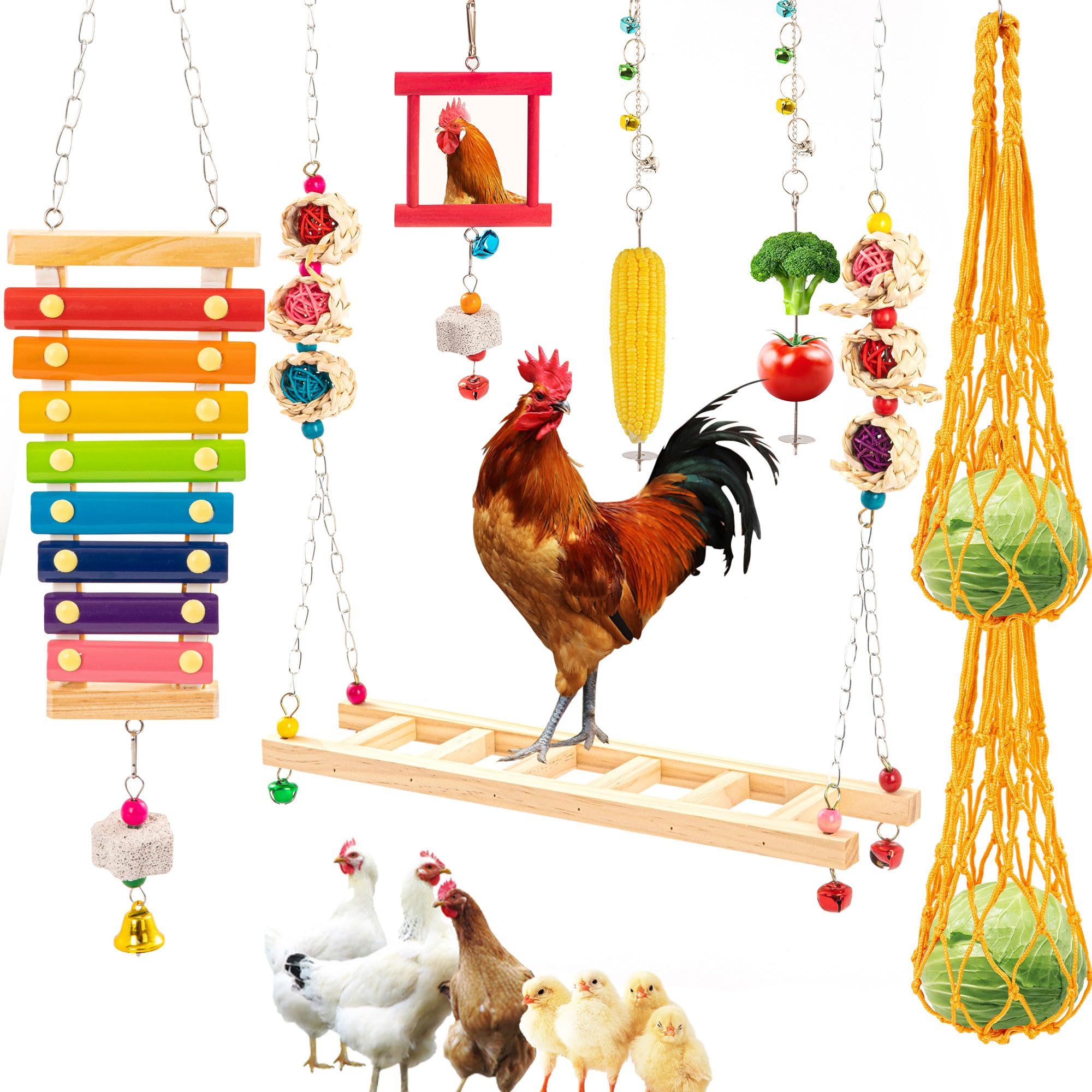 AGX Bravo chicken swing toy in coop encourages perching and active play.
