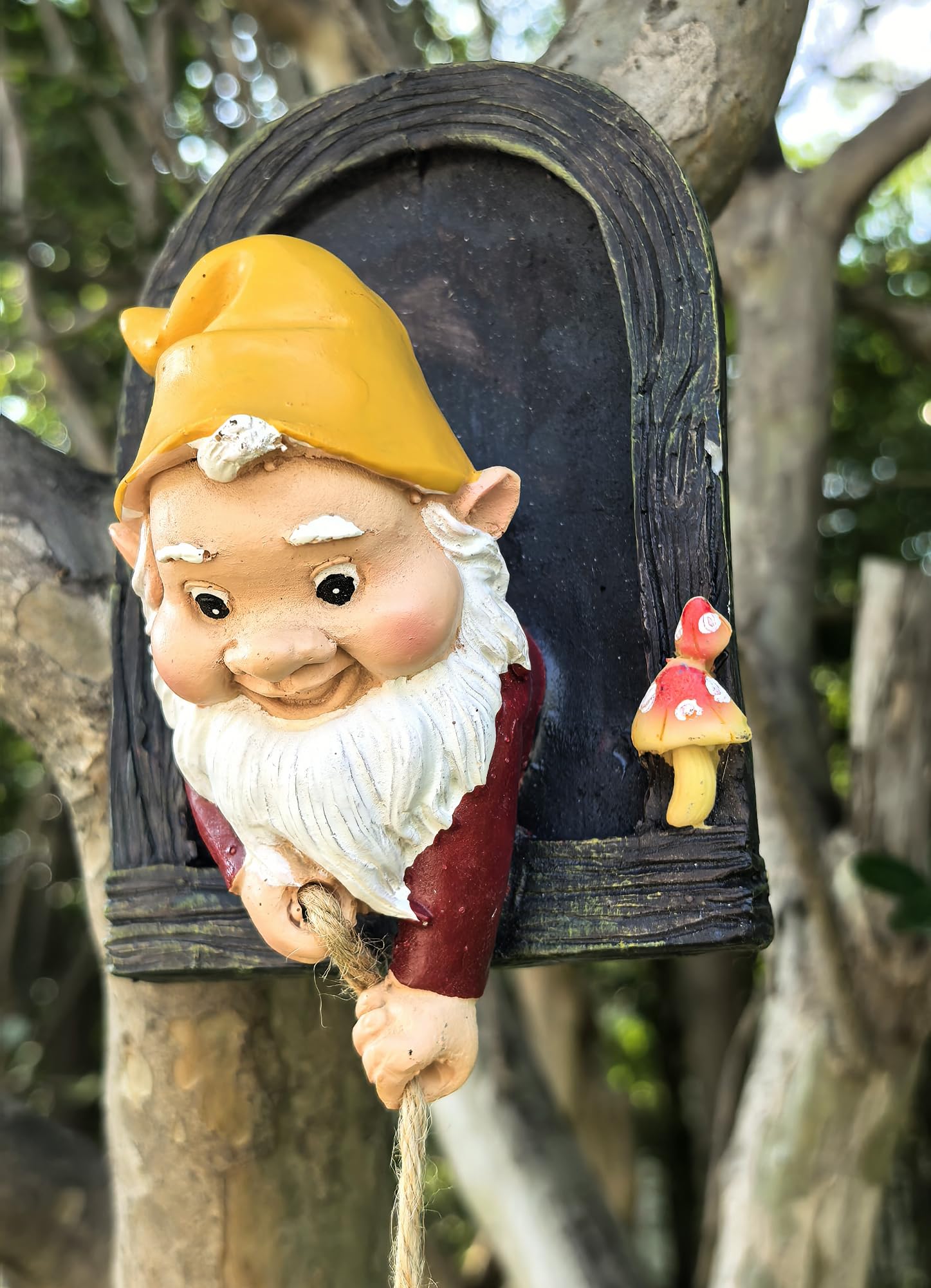 Ahbuohe fairy door tree face figurine enhances garden charm on fences or pots.