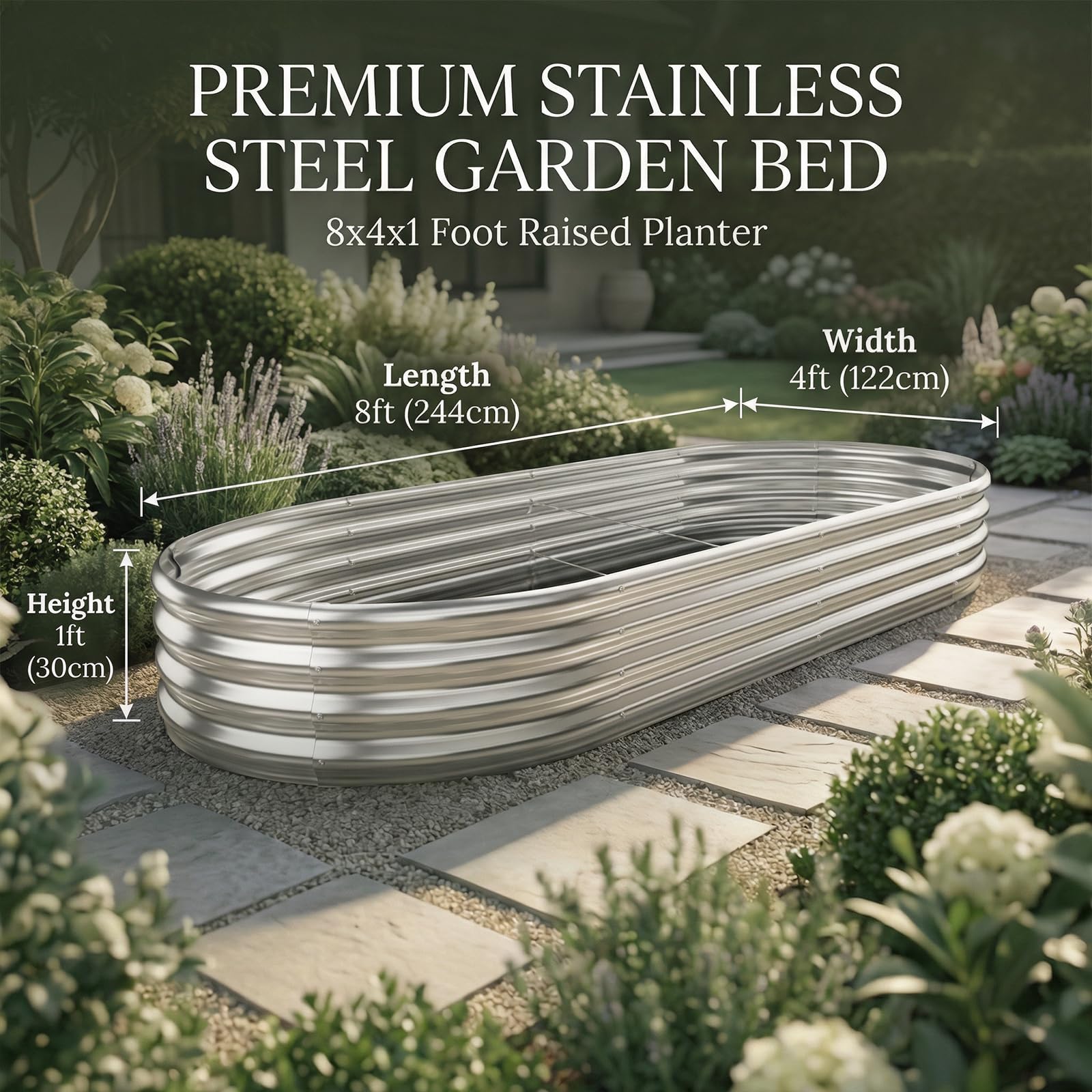 Bed dimensions 96x48x12 inches offering ample growing space.