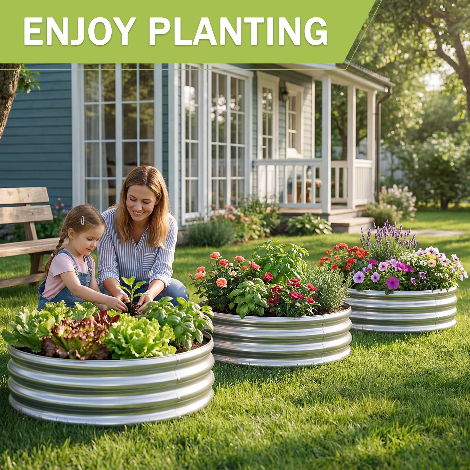 AHEONLAR durable galvanized steel bed highlights weather-resistant construction.