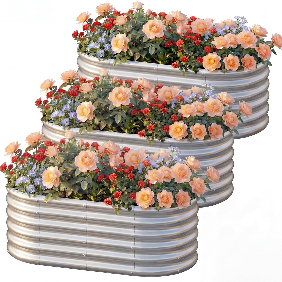 AHEONLAR galvanized raised bed 3-pack ready for easy outdoor planting.
