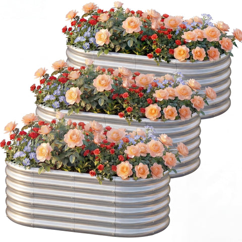 AHEONLAR galvanized raised bed 3-pack ready for easy outdoor planting.