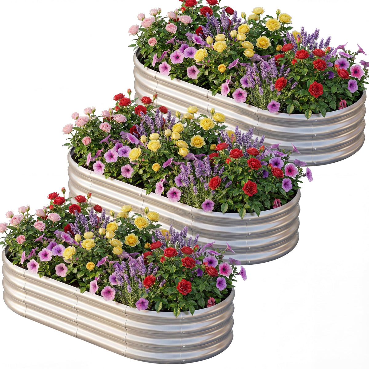 AHEONLAR oval raised bed 6x3x1ft three-pack for versatile outdoor gardening.