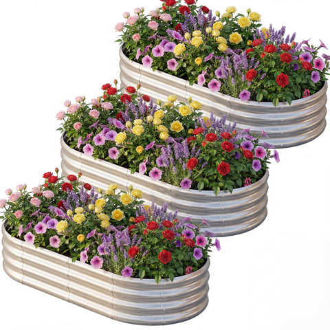 AHEONLAR oval raised bed 6x3x1ft three-pack for versatile outdoor gardening.