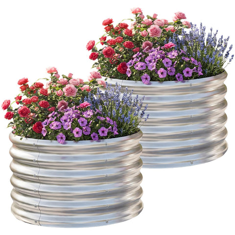 AHEONLAR round galvanized raised bed 2x2x1.5ft ideal for vegetables and herbs.