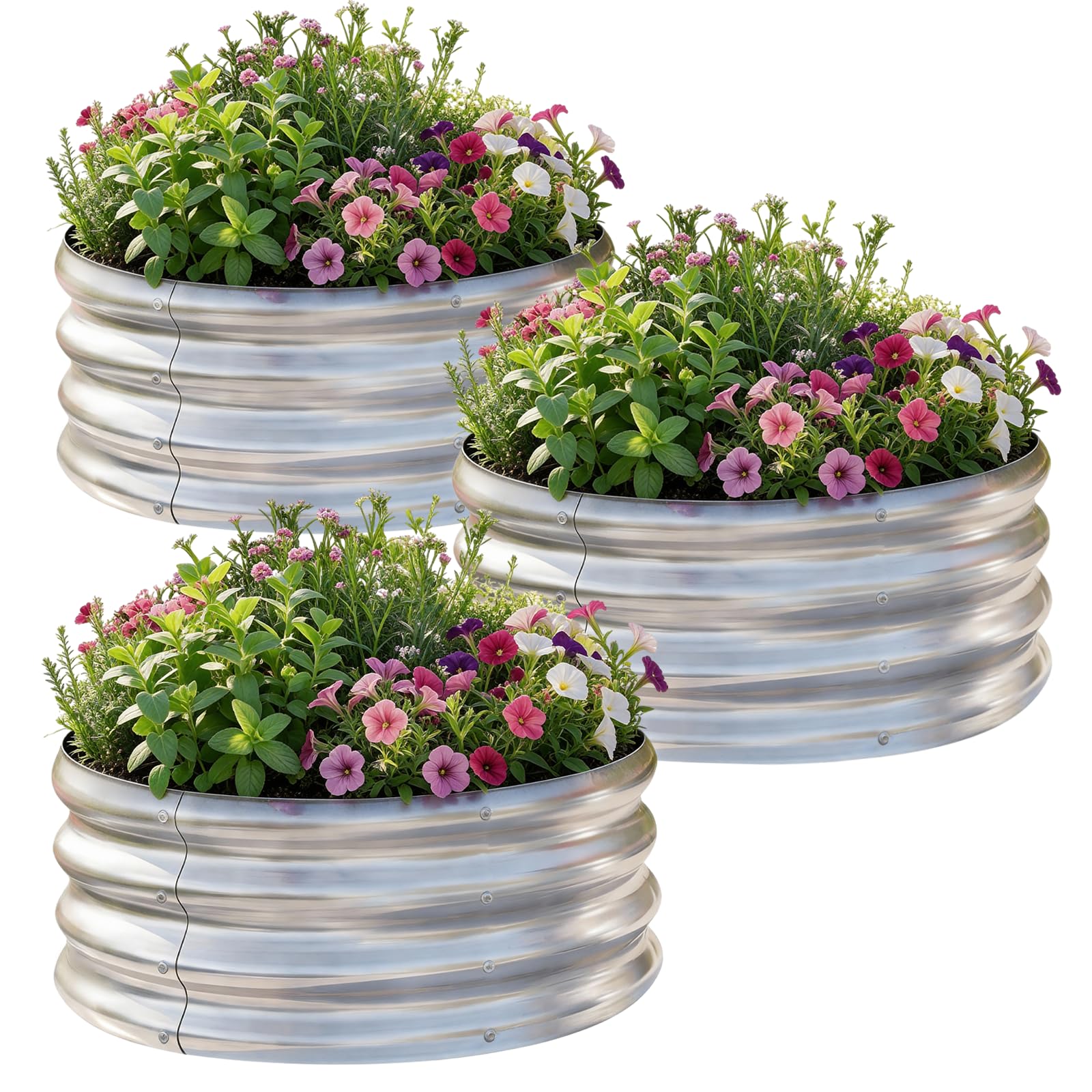 AHEONLAR round galvanized raised garden bed 3-pack for versatile outdoor planting.