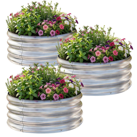AHEONLAR round galvanized raised garden bed 3-pack for versatile outdoor planting.