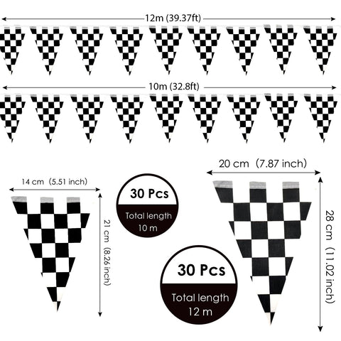 AhfuLife checkered pennant banner hanging display demonstrates quick setup for festive events.