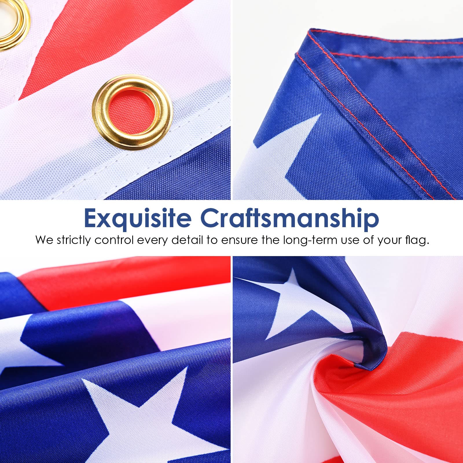 AhfuLife American flag brass eyelets enable secure hanging on standard poles.