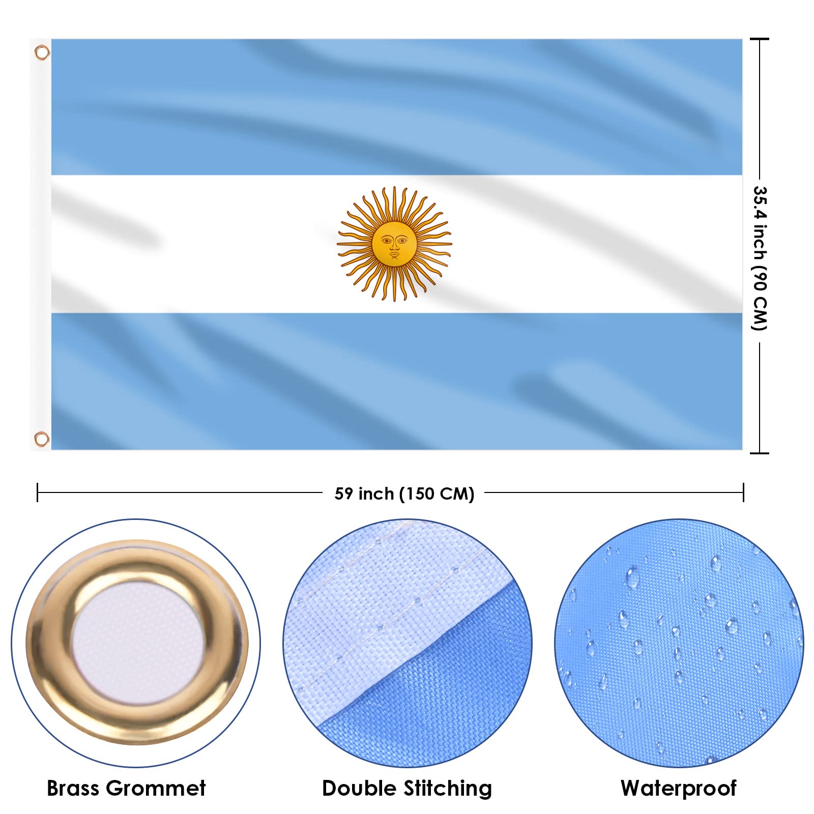 AhfuLife Argentine flag 3x5ft canvas header provides sturdy pole mounting