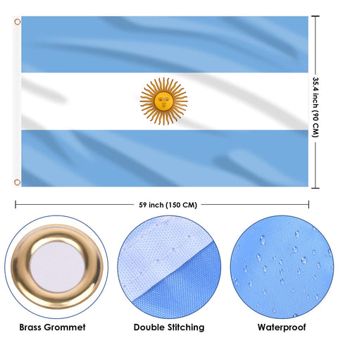 AhfuLife Argentine flag 3x5ft canvas header provides sturdy pole mounting
