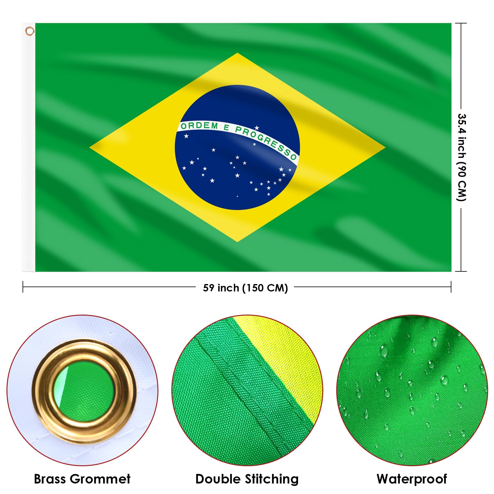 AhfuLife Brazil flag with canvas header and brass eyelets for secure hanging
