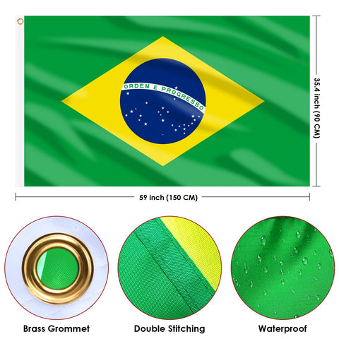 AhfuLife Brazil flag with canvas header and brass eyelets for secure hanging