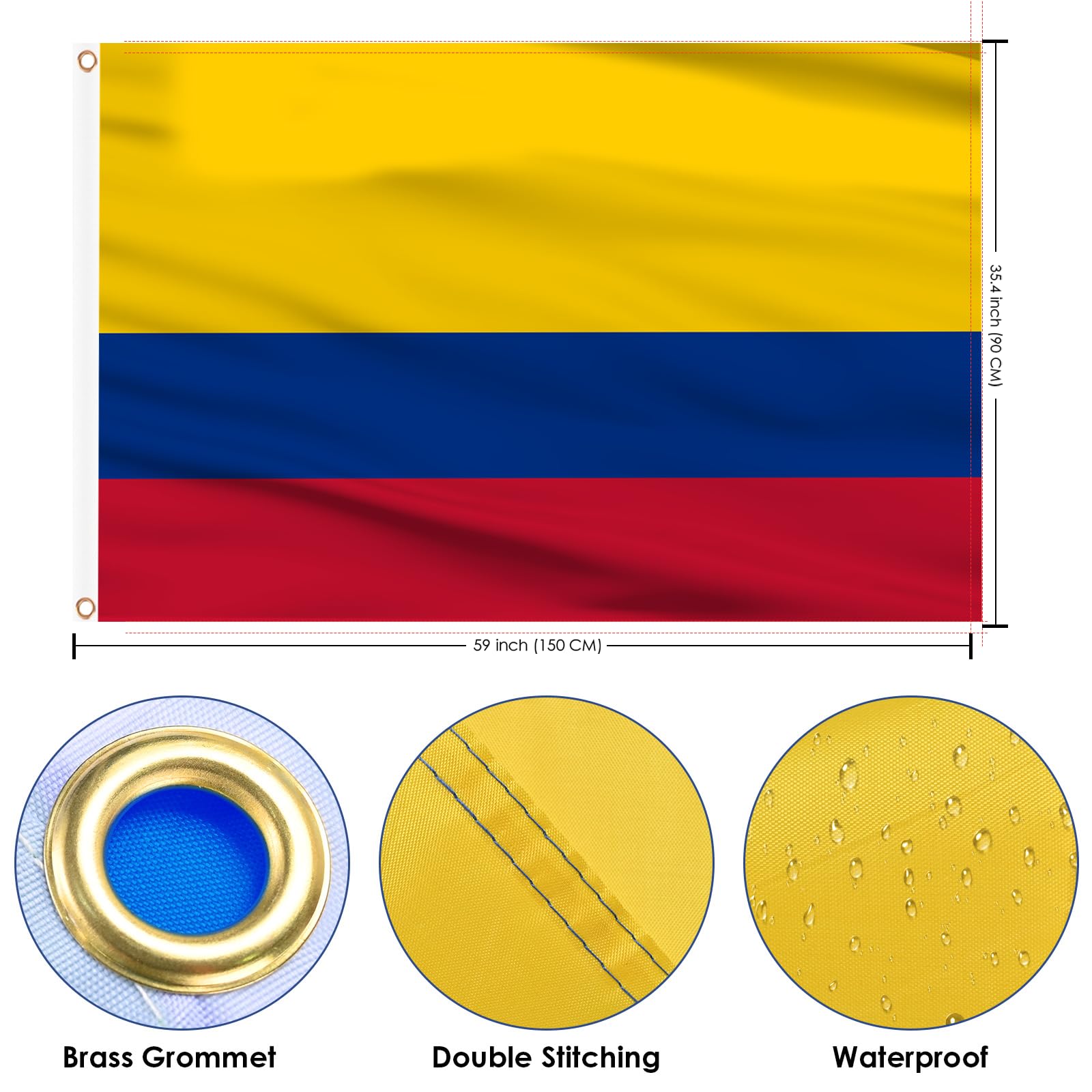 AhfuLife Colombia flag double-sided design for versatile indoor and outdoor visibility.