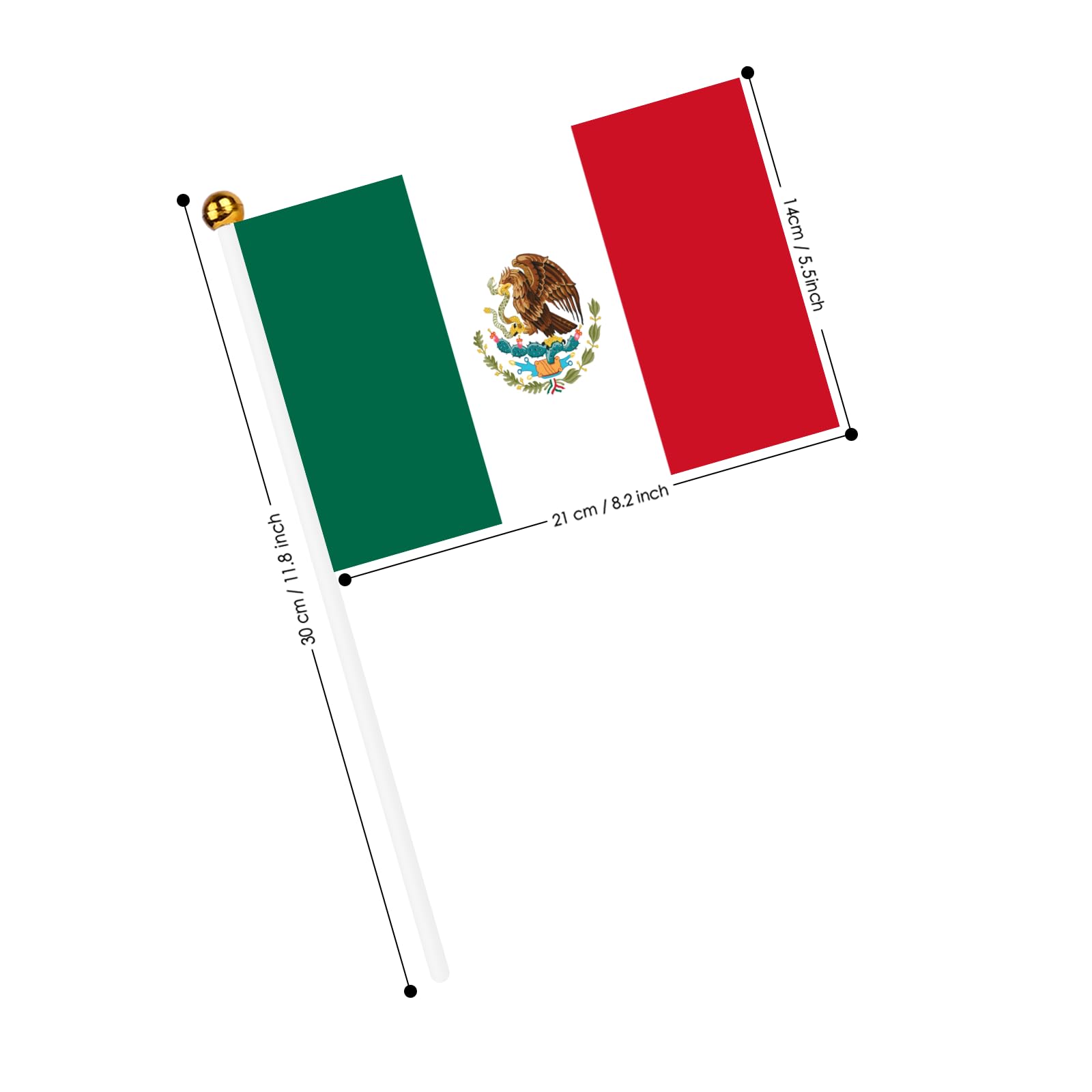 AhfuLife double-sided Mexico flag on an 11.8in pole for clear visibility from all angles