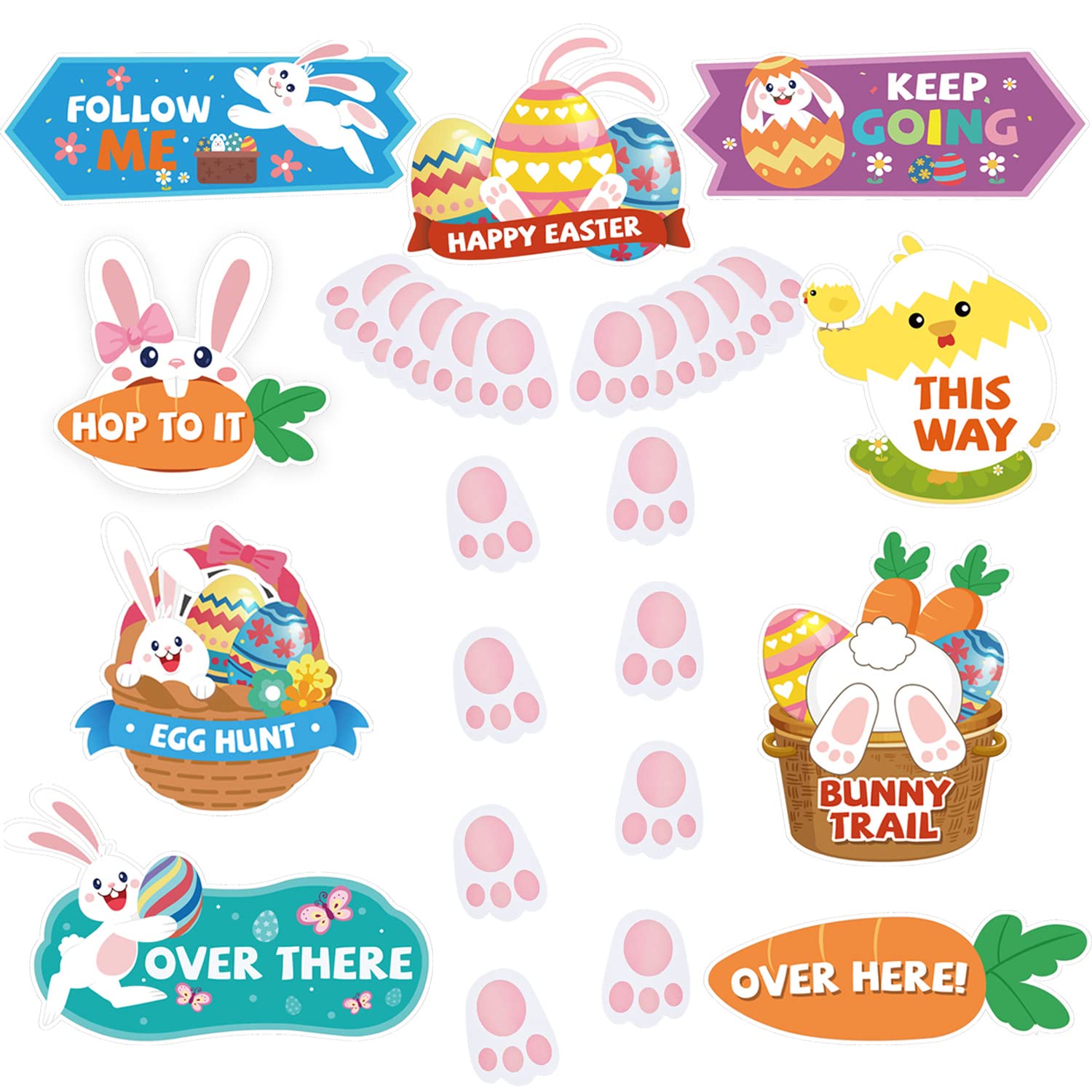 AhfuLife Easter hunt signs 9-pcs display in vibrant colors for outdoor egg hunts.