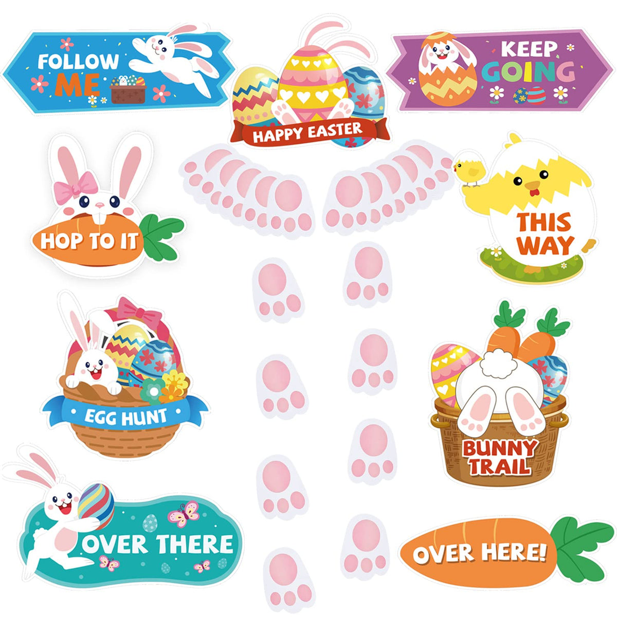 AhfuLife Easter hunt signs 9-pcs display in vibrant colors for outdoor egg hunts.