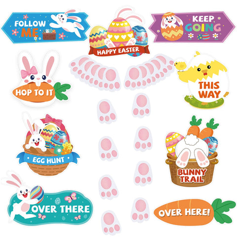 AhfuLife Easter hunt signs 9-pcs display in vibrant colors for outdoor egg hunts.
