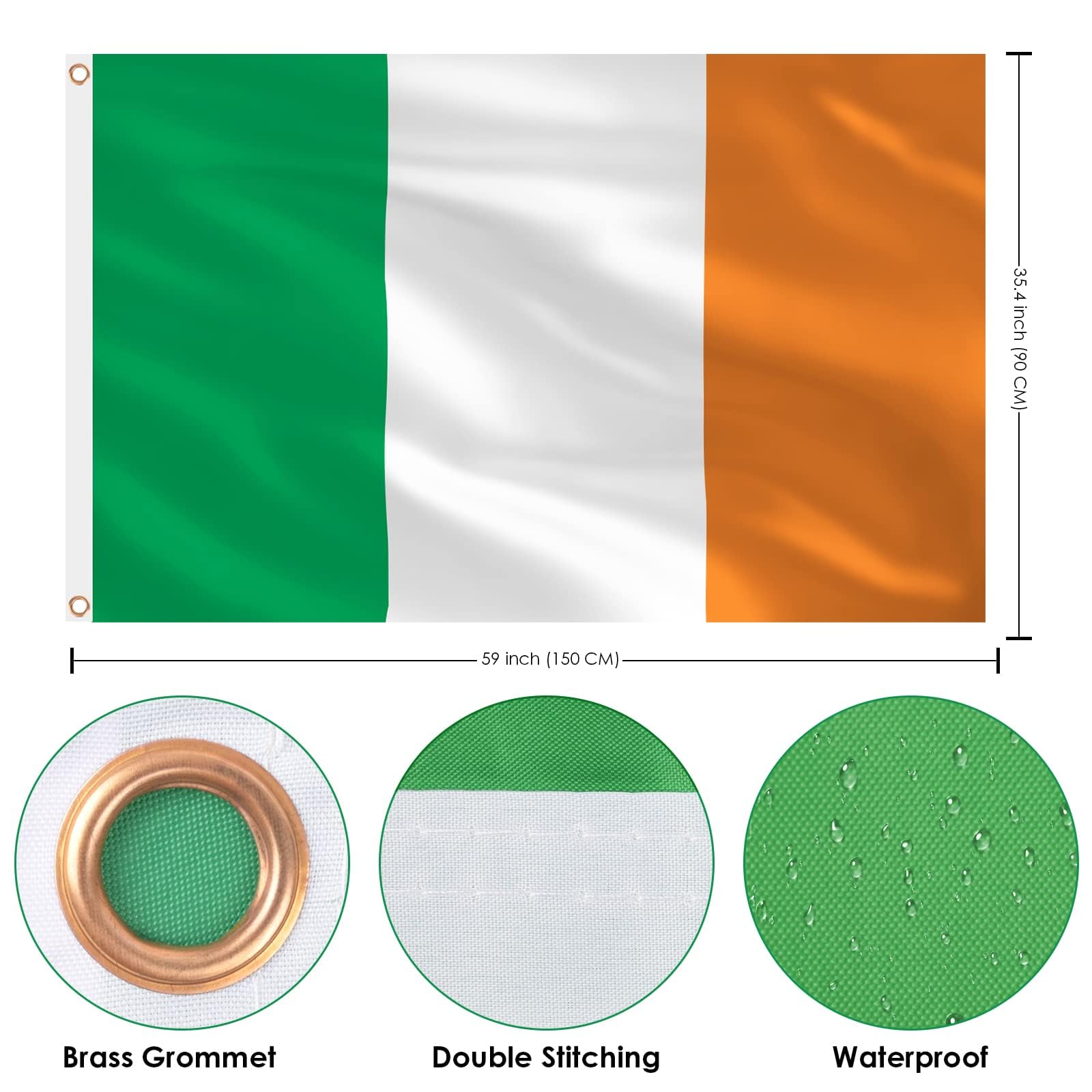AhfuLife Irish Flag double sided for clear visibility from multiple angles.