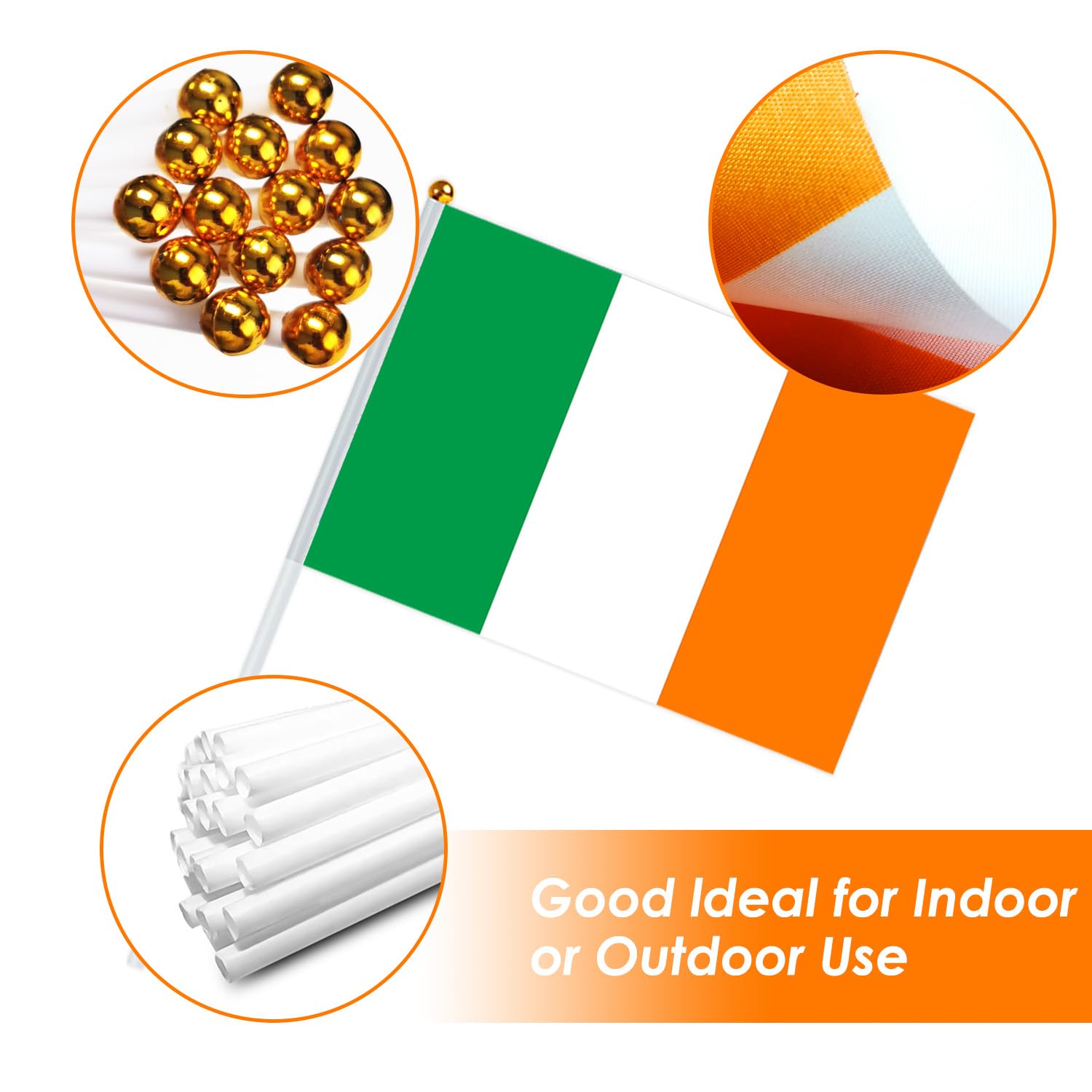 AhfuLife Irish flag 5.5x8.2 inch with 11.8 inch pole for easy waving.
