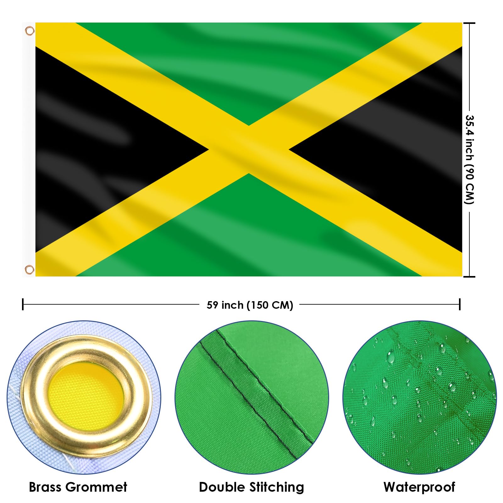 AhfuLife Jamaica flag brass eyelets for sturdy outdoor hanging and hardware