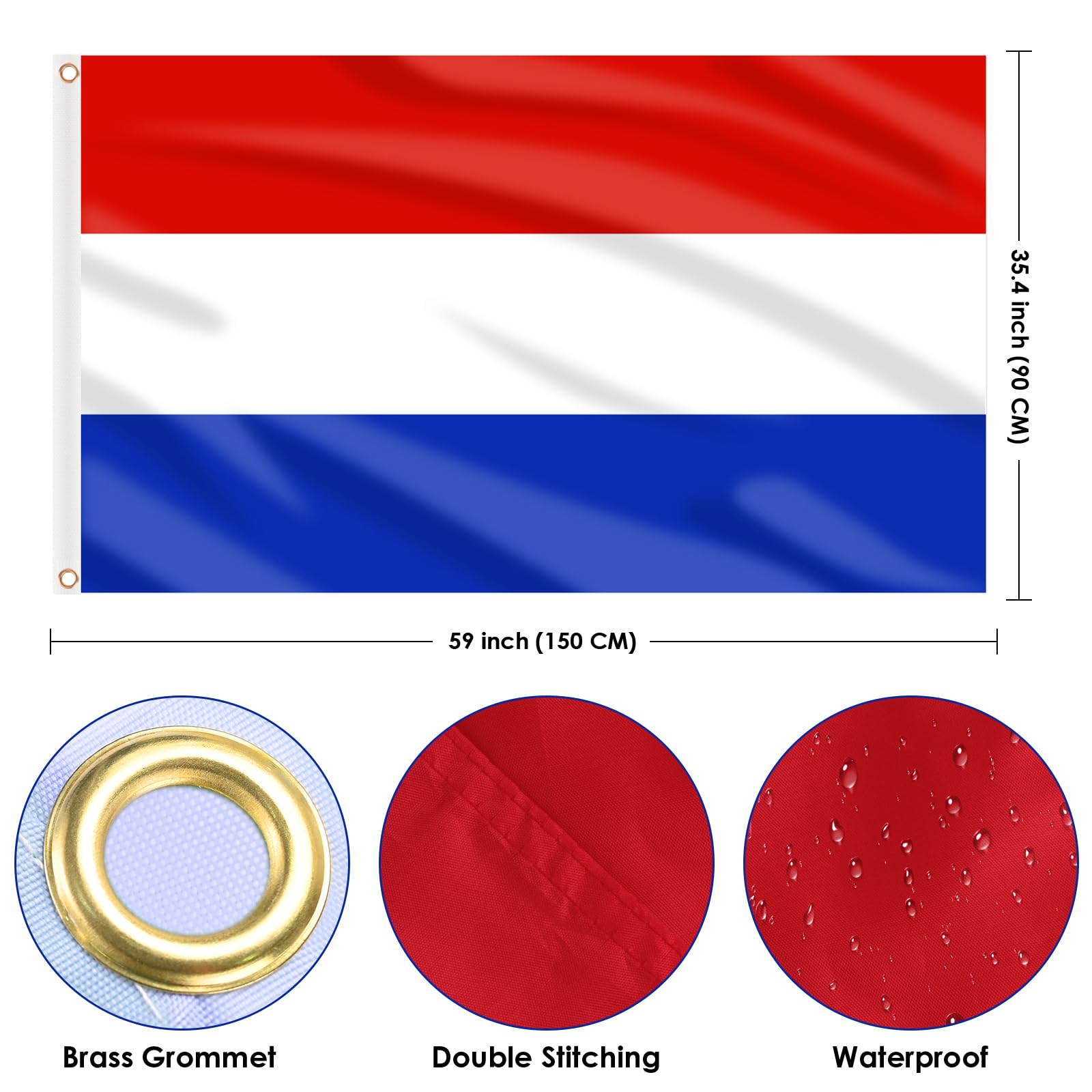 AhfuLife Netherlands flag with canvas header and brass eyelets for secure mounting