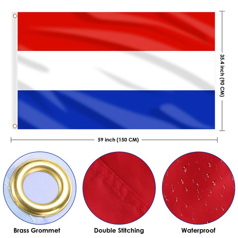 AhfuLife Netherlands flag with canvas header and brass eyelets for secure mounting