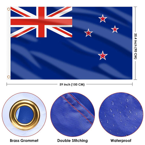 AhfuLife New Zealand flag 3x5ft double-stitched edge for durability