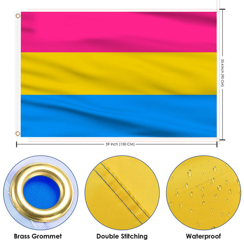 AhfuLife pansexual flag rear view showing sturdy stitching and brass eyelets.