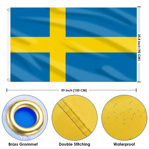 AhfuLife Swedish flag with canvas header and brass eyelets for secure mounting.
