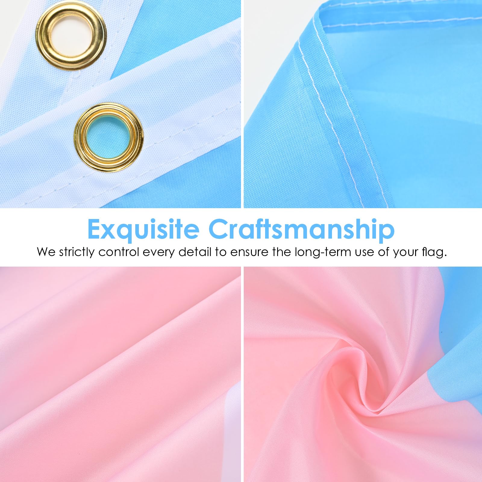 AhfuLife transgender flag features a canvas header for secure mounting.