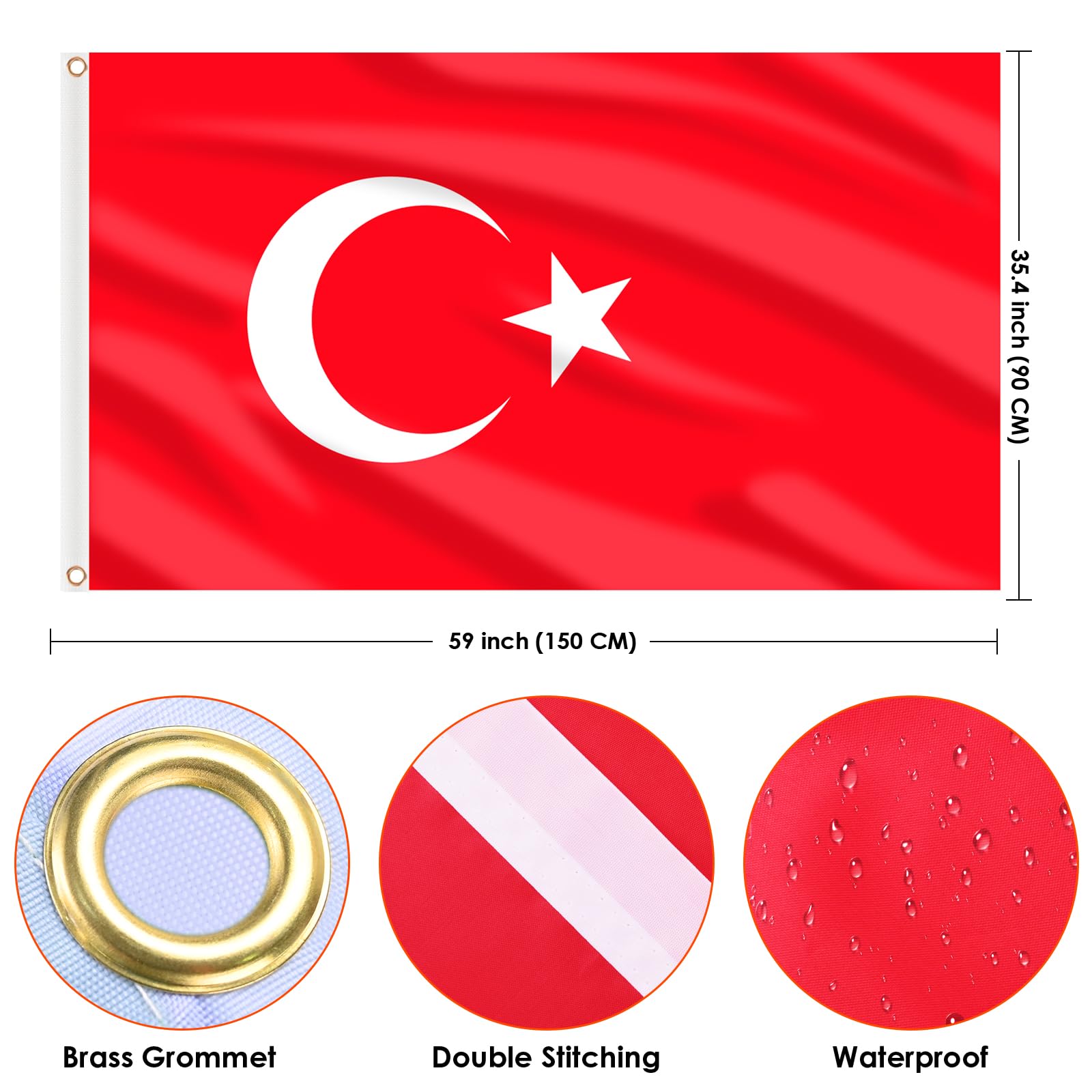 AhfuLife Turkey flag double-stitched edge supports long-lasting outdoor use.