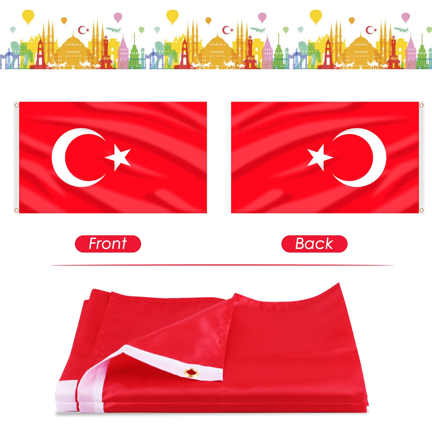 AhfuLife Turkey flag compatible with standard outdoor flagpoles.