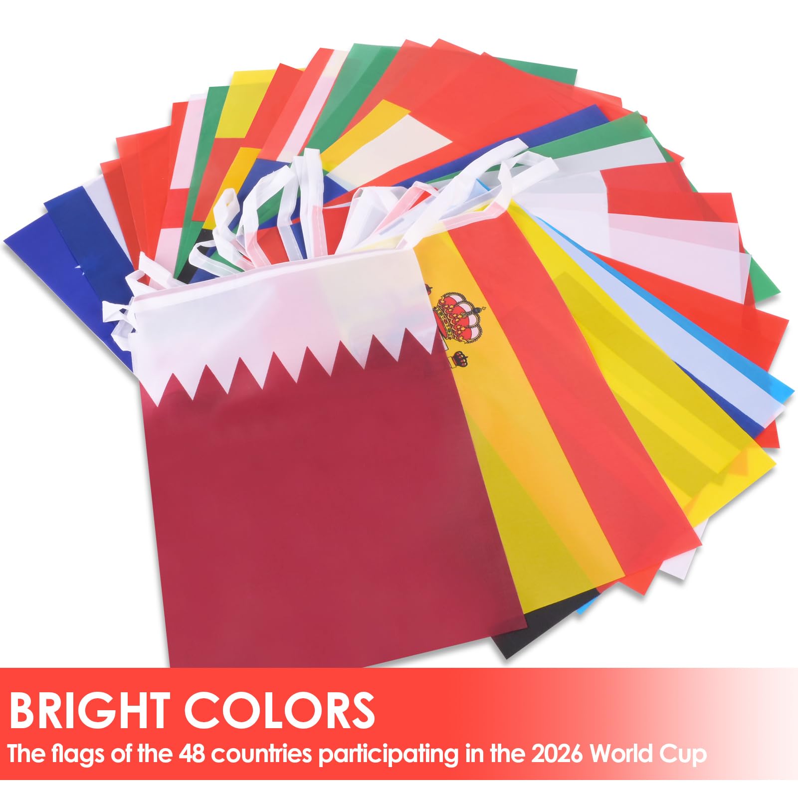 AhfuLife World Cup flags banner ready-to-use strings for versatile setups.