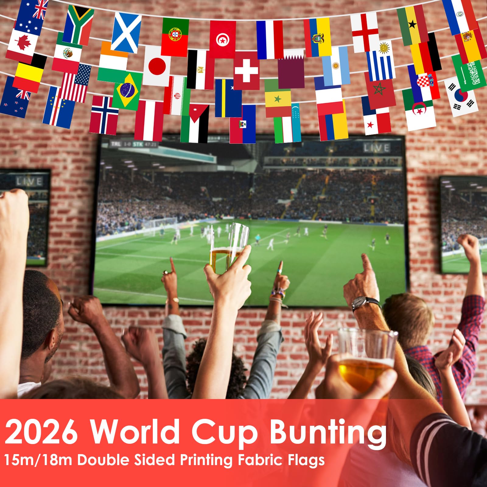 AhfuLife World Cup flags banner easy hanging setup for quick party decor.