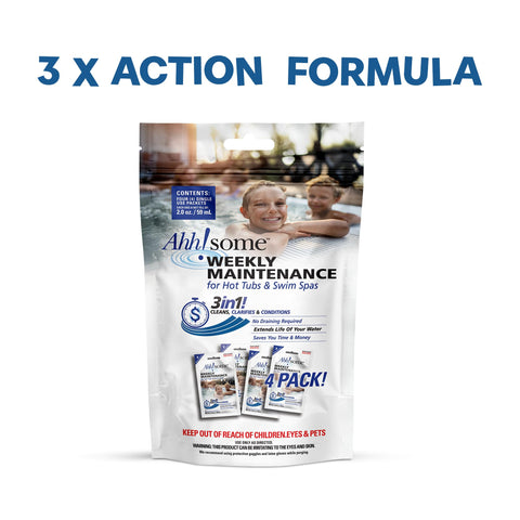 Ahh-Some 3-in-1 weekly care dissolving in spa water for simple maintenance.